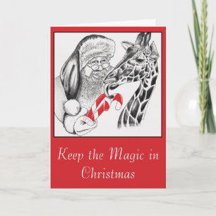 Kerstman en Giraffe Feestdagen Kaart