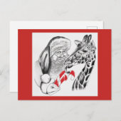 Kerstman en Giraffe Feestdagenkaart (Voorkant / Achterkant)