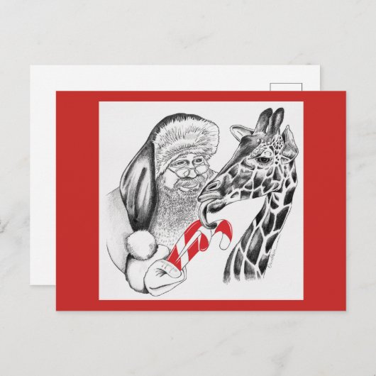 Kerstman en Giraffe Feestdagenkaart (Voorkant / Achterkant)