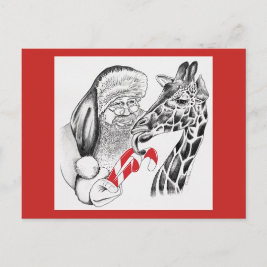 Kerstman en Giraffe Feestdagenkaart (Voorkant)