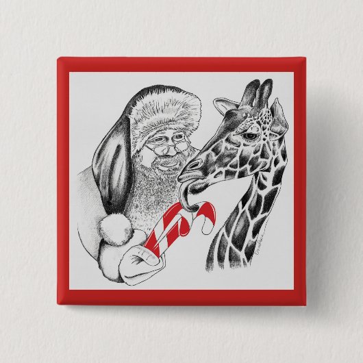 Kerstman en Giraffe Vierkante Button 5,1 Cm (Voorkant)