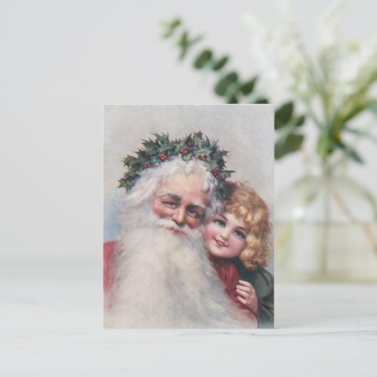  kerstman en glimlachend kind briefkaart (Staand voorkant)