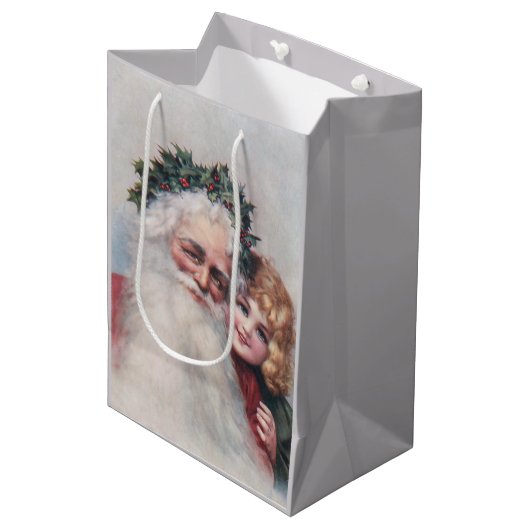  kerstman en glimlachend kind medium cadeauzakje (Voorkant Gekanteld)