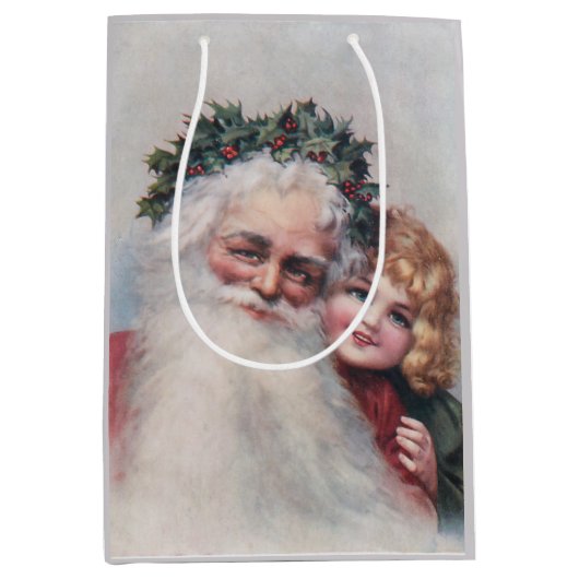  kerstman en glimlachend kind medium cadeauzakje (Voorkant)