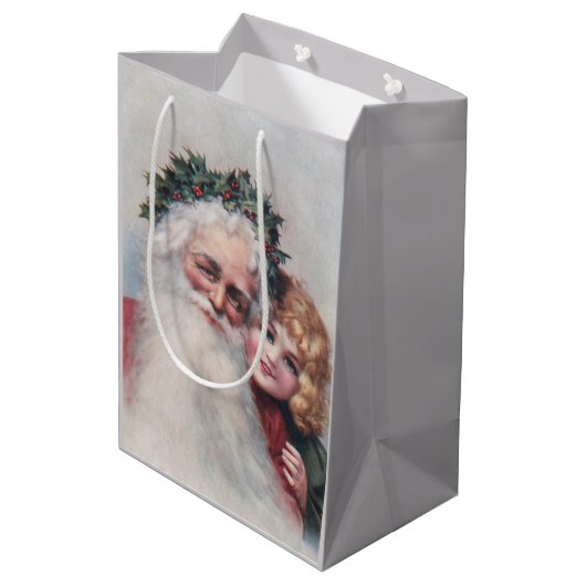 kerstman en glimlachend kind medium cadeauzakje (Achterkant Gekanteld)