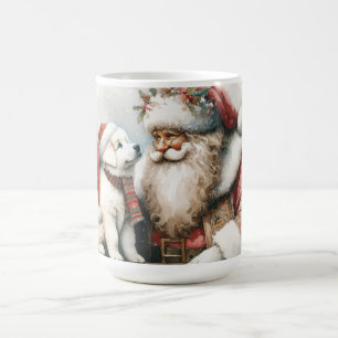  Kerstman en Grote Pyreneeën Puppy Koffiemok