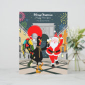 Kerstman en Haan Champagne Toast naar New Yea (Staand voorkant)