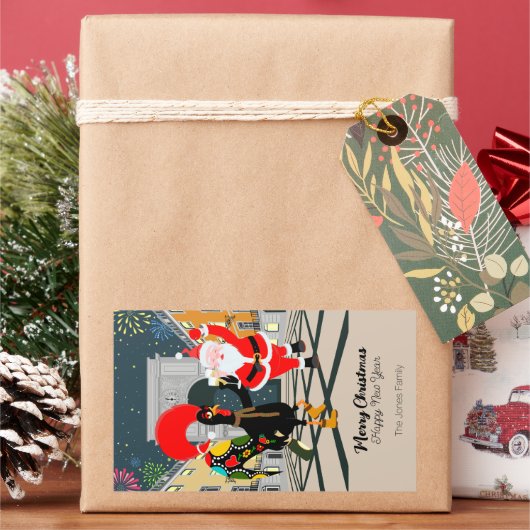 Kerstman en Haan Champagne Toast naar New Yea Rechthoekige Sticker (Feestdagen)