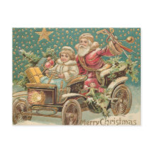 Kerstman en helper in vintage auto Kerstmis