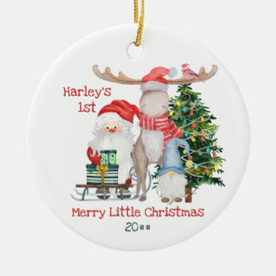 Kerstman en helpers foto voor baby's eerste kerstm keramisch ornament