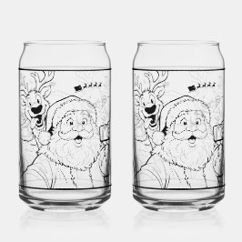 Kerstman en hert frisdrankglas blikvorm glas