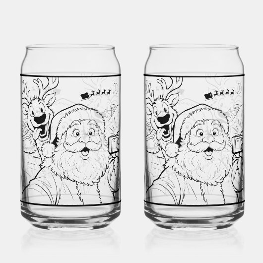 Kerstman en hert frisdrankglas blikvorm glas (Voorkant)