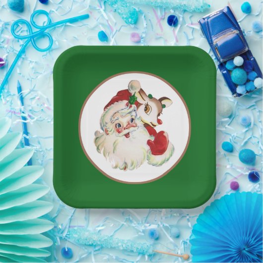 kerstman en hert met een traditioneel oogstjaar papieren bordje (Feest)