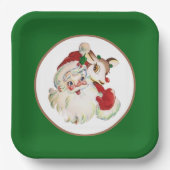 kerstman en hert met een traditioneel oogstjaar papieren bordje (Voorkant)