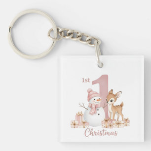 Kerstman en hert voor eerste kerst van meisje sleutelhanger