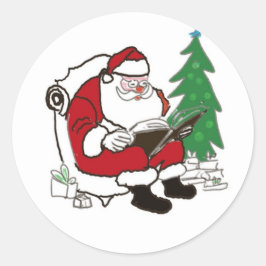kerstman en het goede boek ronde sticker