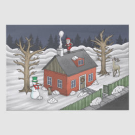 Kerstman en het kleine rode huis tissuepapier