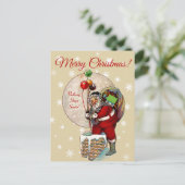 Kerstman en het Narrow Chimney Christmas Briefkaar Feestdagenkaart (Staand voorkant)