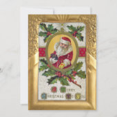 Kerstman en Holly in het Lijst Gold Feestdagenkaart (Voorkant)