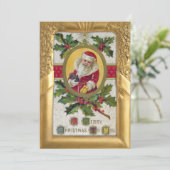  Kerstman en Holly in het  Lijst Gold Feestdagenkaart (Staand voorkant)