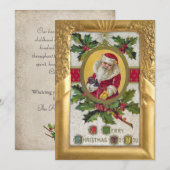  Kerstman en Holly in het  Lijst Gold Feestdagenkaart (Voorkant / Achterkant)