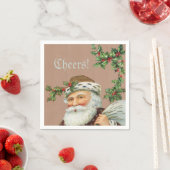 Kerstman en Holly over Kraft Paper Napkin Servet (Insitu)