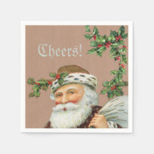 Kerstman en Holly over Kraft Paper Napkin