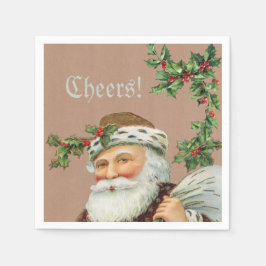 Kerstman en Holly over Kraft Paper Napkin Servet