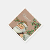 Kerstman en Holly over Kraft Paper Napkin Servet (Hoek)