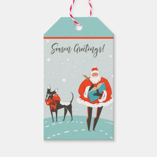 Kerstman en hond cadeautags cadeaulabel (Voorkant)
