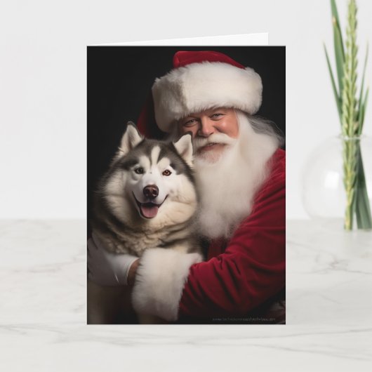 Kerstman en Husky Feestdagen Kaart (Voorkant)