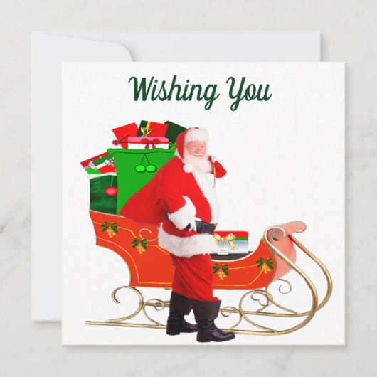 Kerstman en ingepakte slee Kaart (Voorkant)