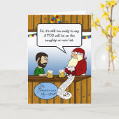 Kerstman en kerel bij Bar Going Over Lijst Kaart (Gele Bloem)