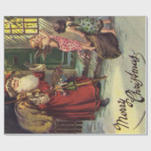 Kerstman en kerstanie cadeaupapier (Vlak)