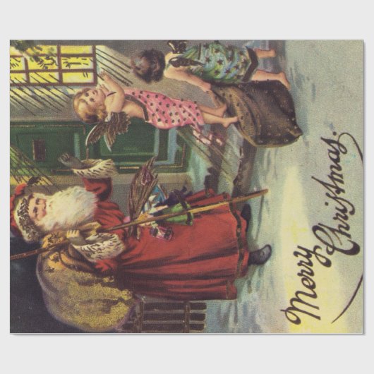 Kerstman en kerstanie cadeaupapier (Vlak)