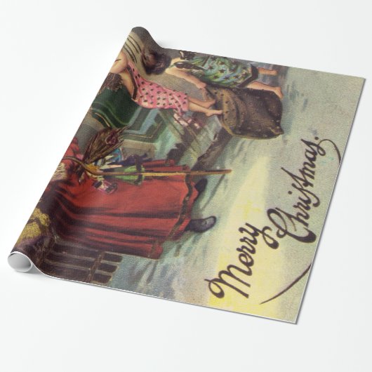 Kerstman en kerstanie cadeaupapier (Uitgerold)