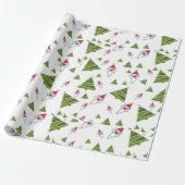 Kerstman en kerstbomen cadeaupapier (Uitgerold)