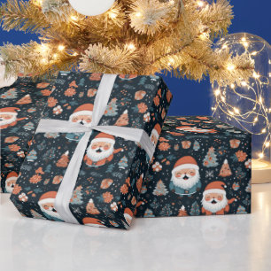 Kerstman en kerstbomen cadeaupapier