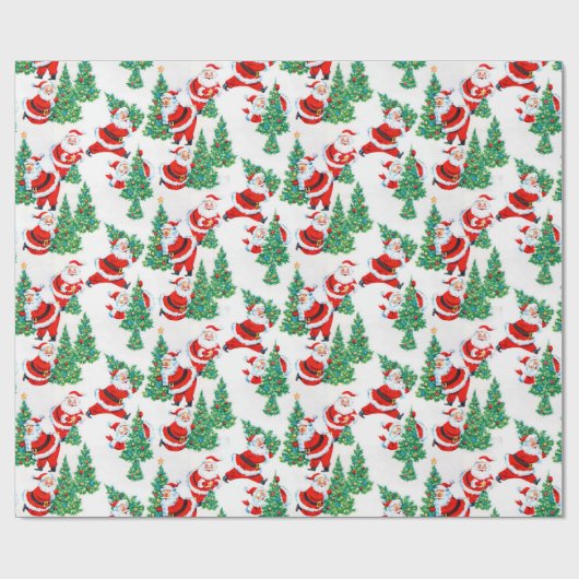 kerstman en kerstboom cadeaupapier (Vlak)