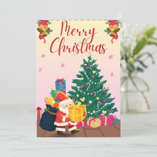 Kerstman en kerstboom feestelijk Wenskaart Kaart (Staand voorkant)