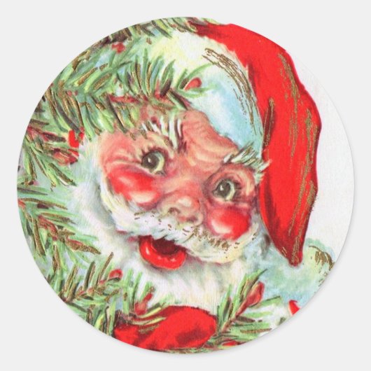 kerstman en kerstboom ronde sticker (Voorkant)