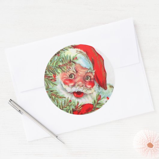  kerstman en kerstboom ronde sticker (Envelop)