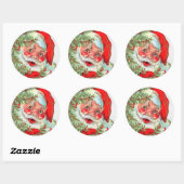 kerstman en kerstboom ronde sticker (Vel)