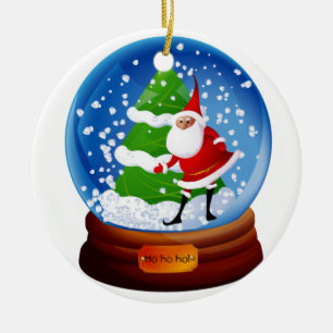 Kerstman en Kerstboom Sneeuwbol Voeg je naam toe Keramisch Ornament