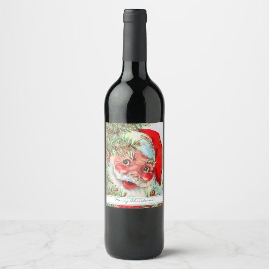 kerstman en kerstboom wijn etiket (Voorkant)