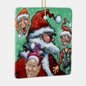 Kerstman en Kerstelfen Keramisch Ornament (Rechts)