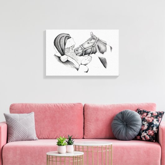 Kerstman en kerstman met schilderpaard canvas afdruk (Insitu (Woonkamer))