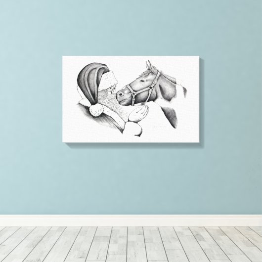 Kerstman en kerstman met schilderpaard canvas afdruk (Insitu (Houten vloer))