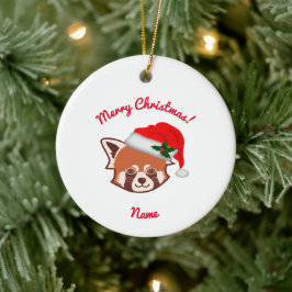 "Kerstman en Kerstmis Rode Panda" Kerstversiering Keramisch Ornament