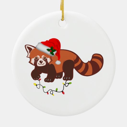 "Kerstman en Kerstmis Rode Panda" Kerstversiering Keramisch Ornament (Achterkant)